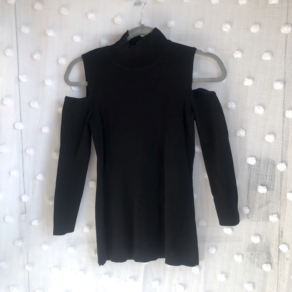 Cold Shoulder High Neck Black Top INC small